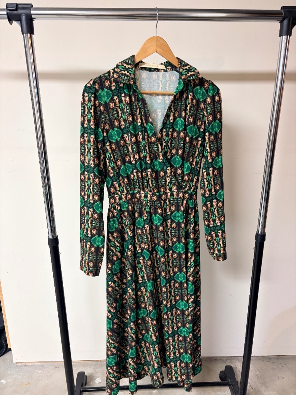 Isabel Garcia green and brown geometric print dress with a boho vibe